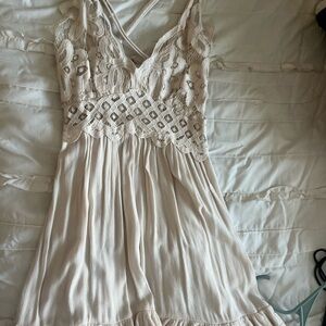 Cream lace detail mini dress
